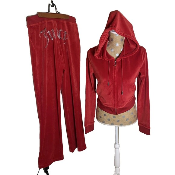 Juicy Couture Velour Y2K Tracksuit Set S Mcbling Red Spell Out Booty Rhinestones - Picture 2 of 15